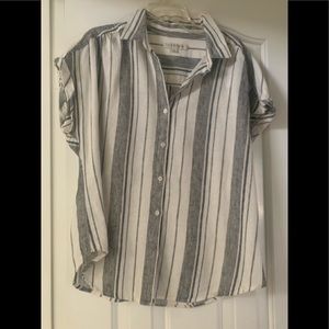 Linen/Cotton Striped Collared Summer Top